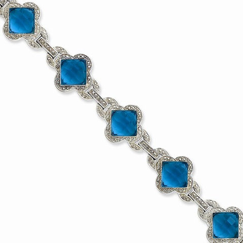 Sterling Silver Aqua Cz Bracelet