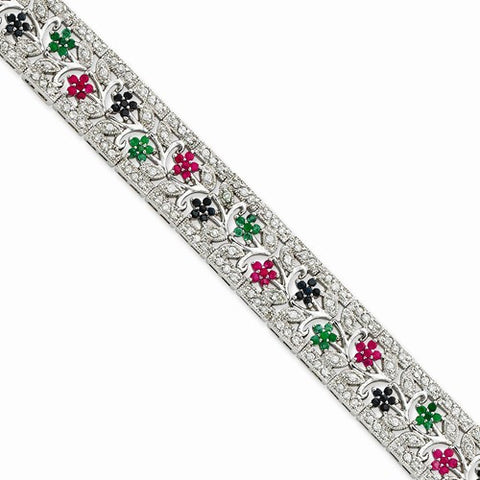 Sterling Silver Sapphire Ruby Emerald & Cz Bracelet