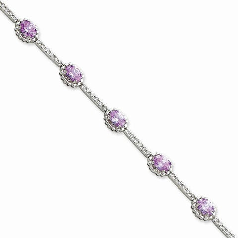 Sterling Silver Lavender & Clear Oval Cz Bracelet