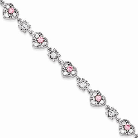 Sterling Silver Lavender & Pink Cz Bracelet