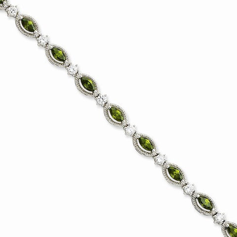 Sterling Silver Green & Clear Cz Bracelet