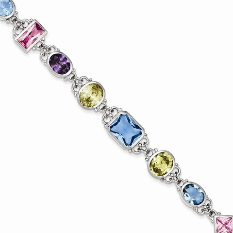 Sterling Silver Multicolored Cz Bracelet