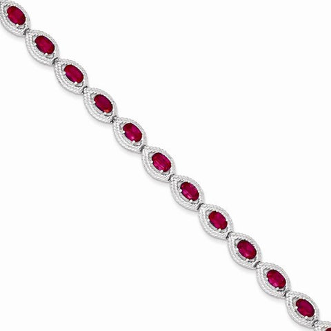 Sterling Silver Red Cz Bracelet