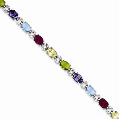 Sterling Silver Silver Multicolor Cz Bracelet