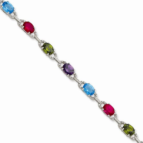 Sterling Silver Multicolored Cz Bracelet