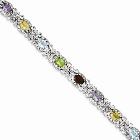 Sterling Silver Rainbow Semi-Precious & Cz Bracelet