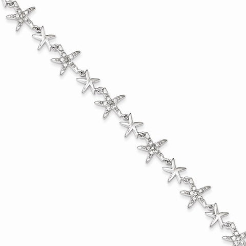 Sterling Silver Alternating Polished & Cz Starfish Link Bracelet