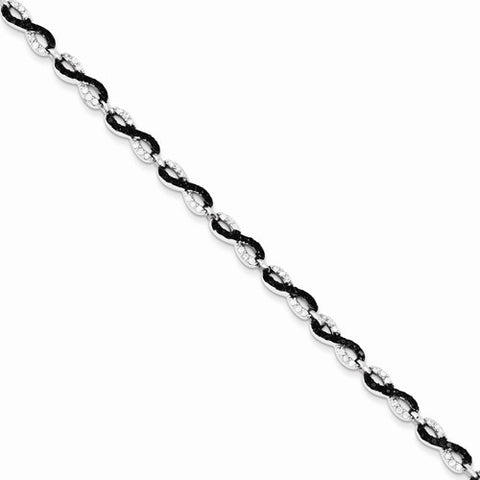 Sterling Silver Black and White Cz Small Link Bracelet