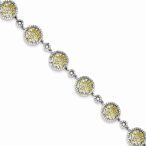 Sterling Silver & Vermeil Scrolled Cz Circles Bracelet