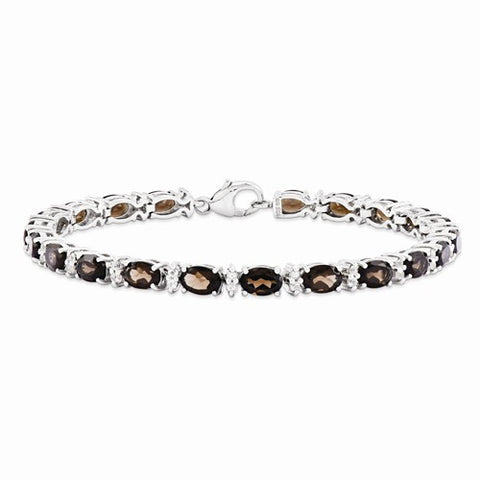 Sterling Silver Smokey Quartz & White Topaz Bracelet