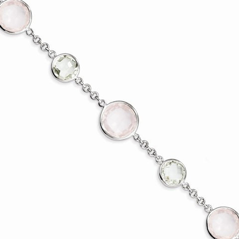 Sterling Silver with Rose and Mint Quartz Circle Bracelet