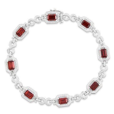 Sterling Silver Diamond & Garnet Bracelet