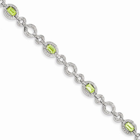 Sterling Silver Diamond & Peridot Oval Link Bracelet