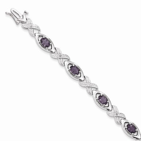 Sterling Silver Diamond & Amethyst Bracelet