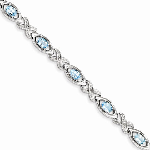 Sterling Silver Diamond & Light Swiss Blue Topaz Bracelet