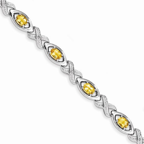 Sterling Silver Diamond & Citrine Bracelet