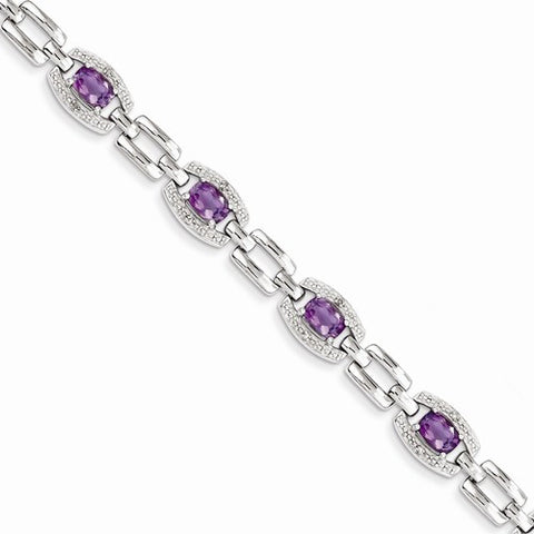 Sterling Silver Diamond & Amethyst Bracelet