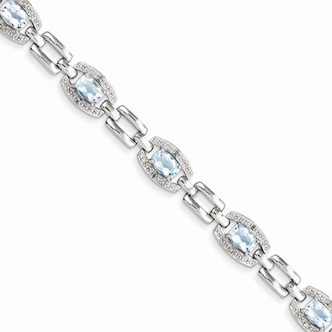 Sterling Silver Diamond & Light Swiss Blue Topaz Bracelet