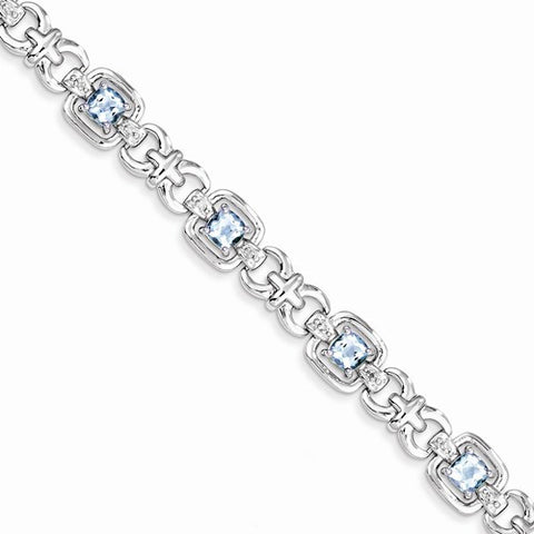 Sterling Silver Diamond & Light Swiss Blue Topaz Bracelet