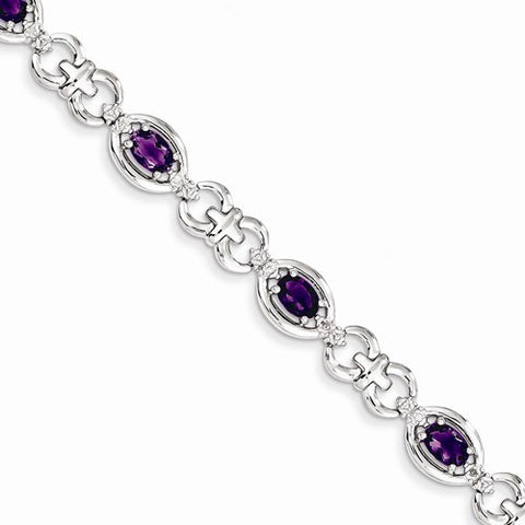 Sterling Silver Diamond & Amethyst Bracelet