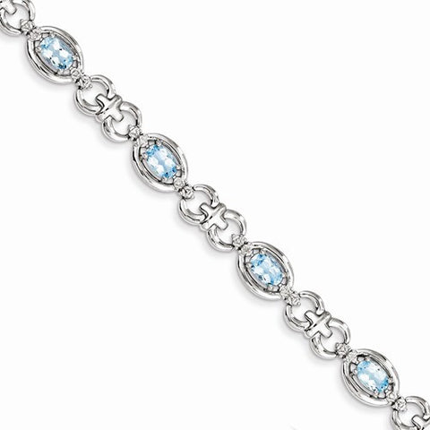 Sterling Silver Diamond & Light Swiss Blue Topaz Bracelet