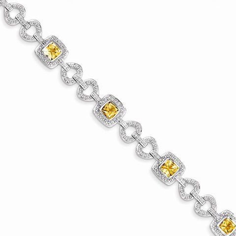 Sterling Silver Diamond & Citrine Bracelet