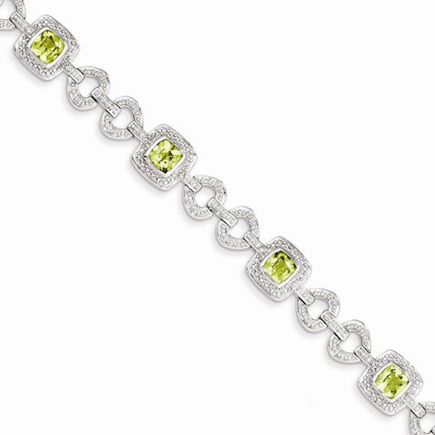 Sterling Silver Diamond & Peridot Bracelet