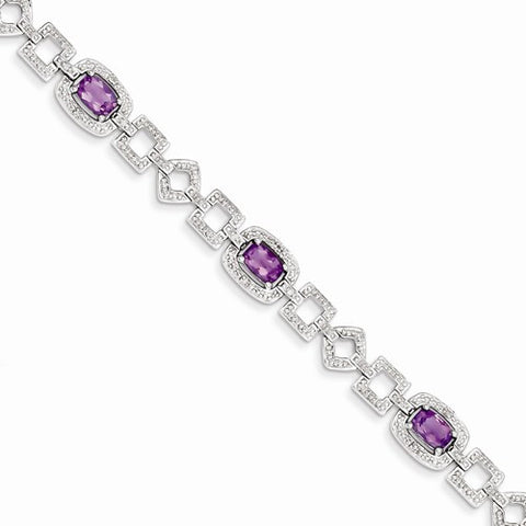 Sterling Silver Diamond & Amethyst Bracelet