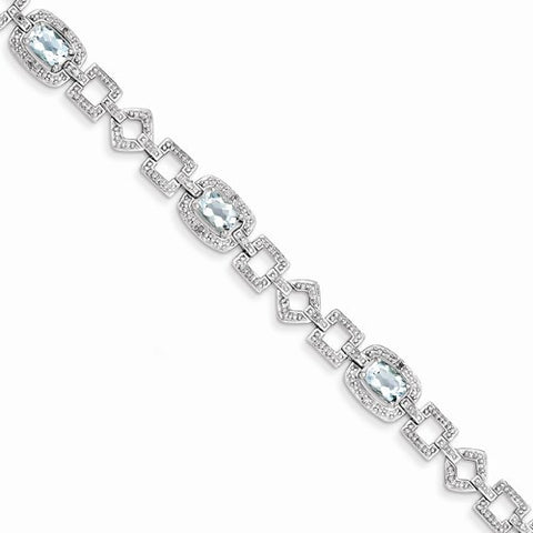 Sterling Silver Diamond & Light Swiss Blue Topaz Bracelet