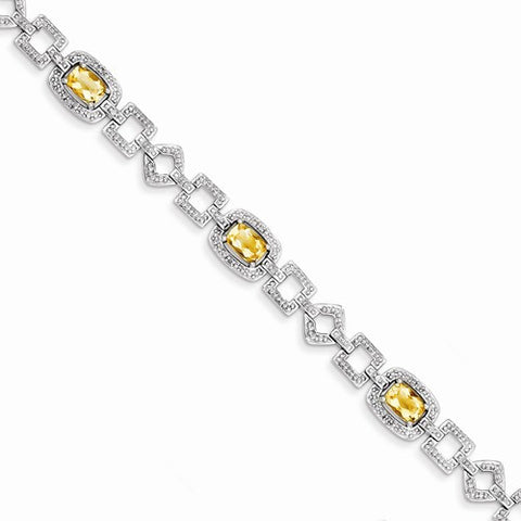 Sterling Silver Diamond & Citrine Bracelet