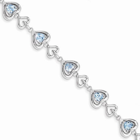 Sterling Silver Diamond & Heart Link Light Swiss Bt Bracelet