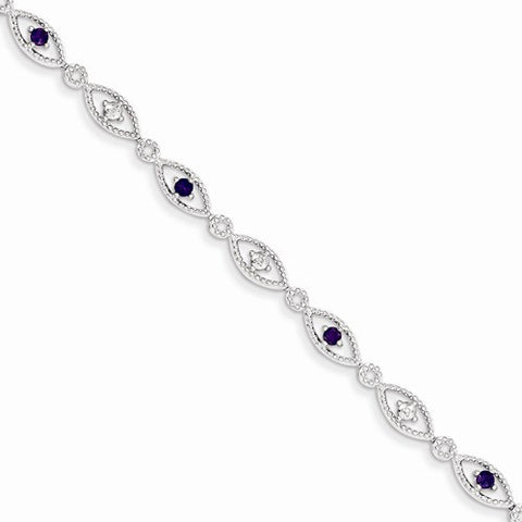 Sterling Silver Amethyst Diamond Bracelet