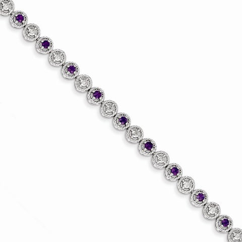 Sterling Silver Amethyst Diamond Bracelet