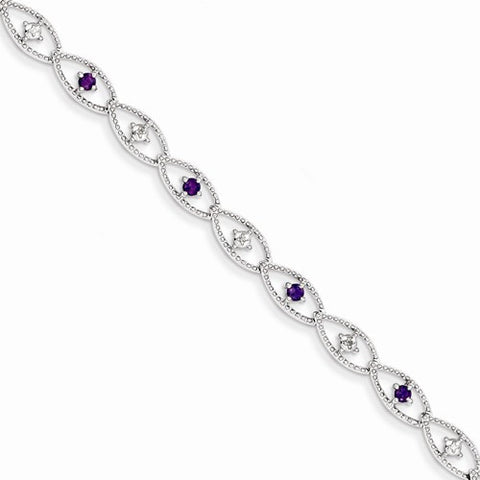 Sterling Silver Amethyst Diamond Bracelet