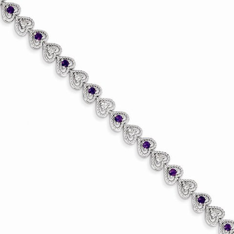 Sterling Silver Amethyst Diamond Bracelet