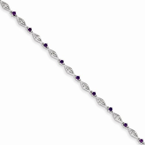 Sterling Silver Amethyst Diamond Bracelet