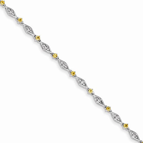 Sterling Silver Citrine Diamond Bracelet