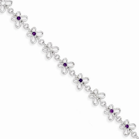 Sterling Silver Amethyst & Diamond Bracelet