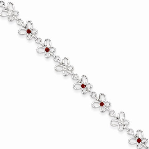 Sterling Silver Garnet & Diamond Bracelet