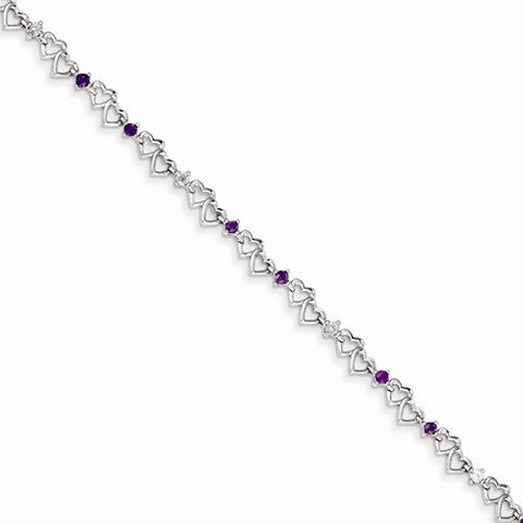 Sterling Silver Amethyst & Diamond Bracelet