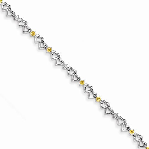 Sterling Silver Citrine & Diamond Bracelet