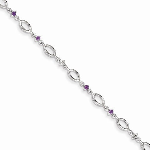 Sterling Silver Amethyst & Diamond Bracelet