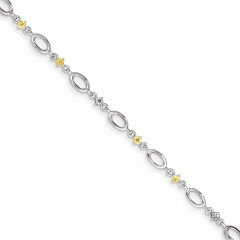 Sterling Silver Citrine & Diamond Bracelet