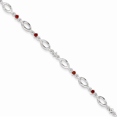 Sterling Silver Garnet & Diamond Bracelet