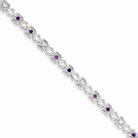 Sterling Silver Amethyst & Diamond Bracelet