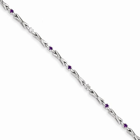 Sterling Silver Amethyst & Diamond Bracelet