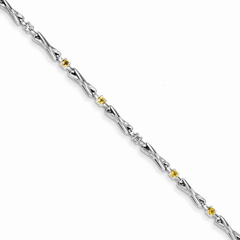 Sterling Silver Citrine & Diamond Bracelet