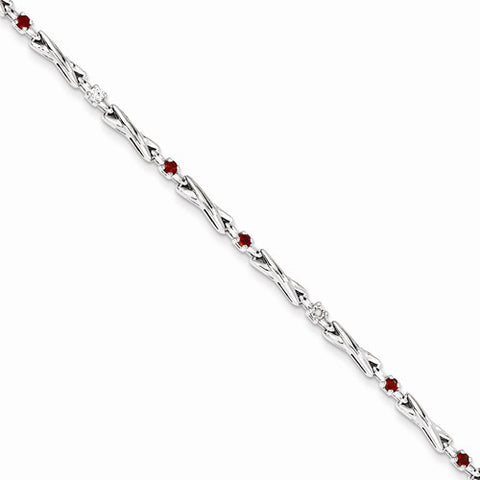 Sterling Silver Garnet & Diamond Bracelet