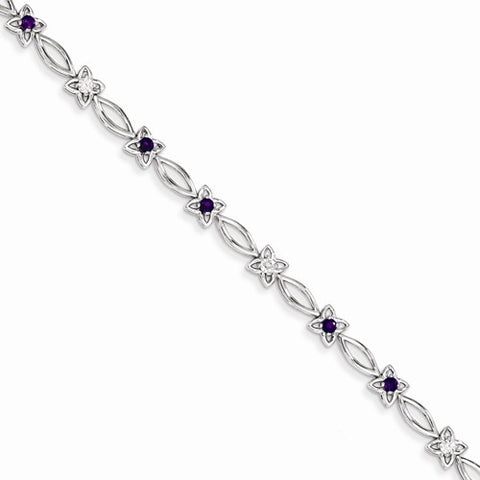 Sterling Silver Amethyst & Diamond Bracelet