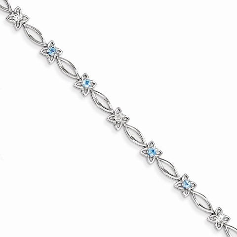 Sterling Silver Blue Topaz & Diamond Bracelet